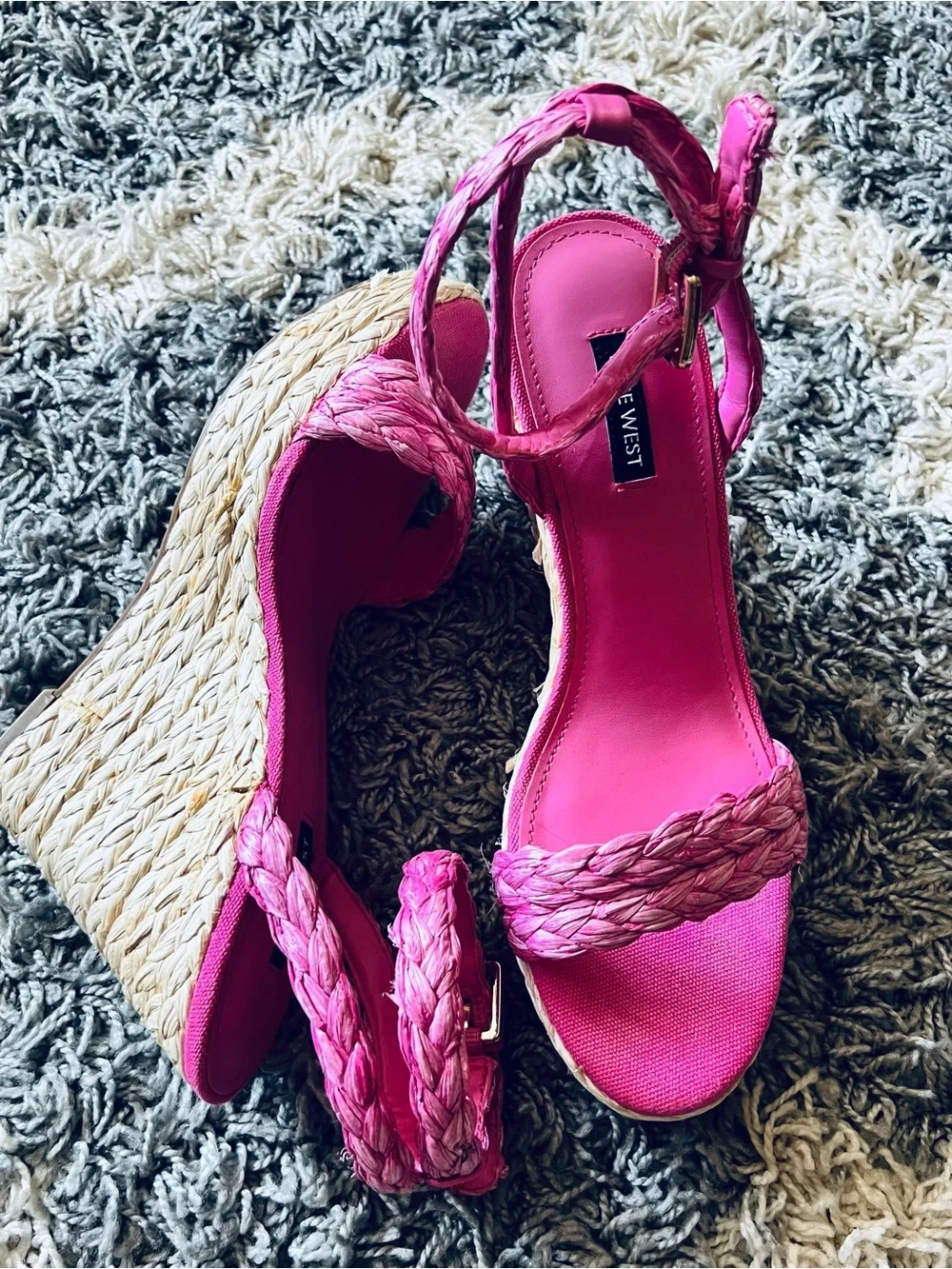 Nine West Pink Braided Espadrille Wedge Sandals